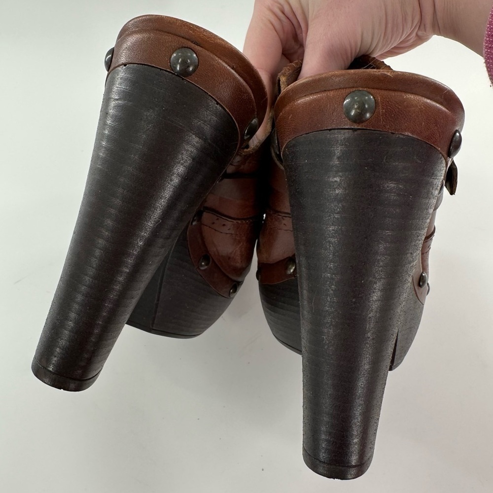 New Carlos clogs size 9.5 Dia brown leather chunky platform clogs vintage y2k - Picture 12 of 13